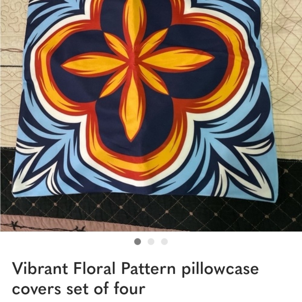 Vibrant Floral Pattern Pillowcase Cover in Blue and Orange - Brand Unspecified